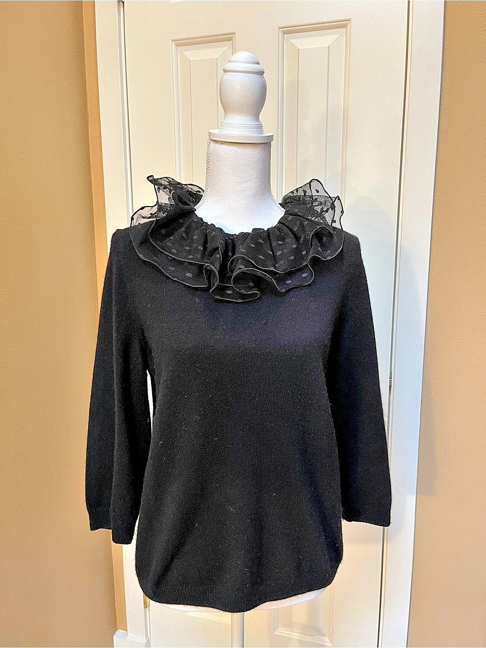 Marc by Marc Jacobs Black Cashmere Sweater Lace Ruffle Collar Size L $695